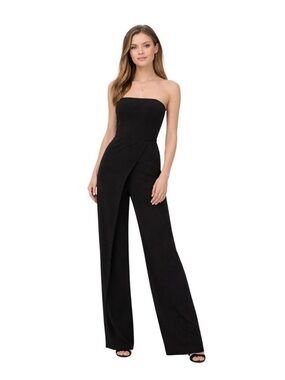 White House Black Market Strapless Black Wide, split-Leg Jumpsuit